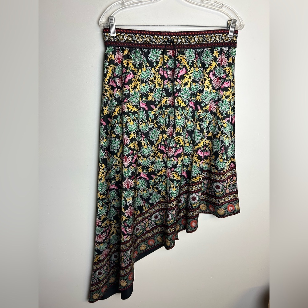 NWT $350 Alice + Olivia Natalina Sz 10 black floral-print asymmetric midi skirt - Picture 5 of 16
